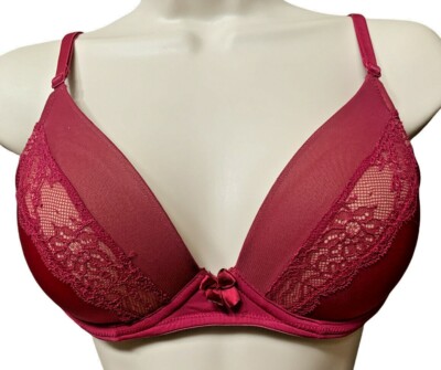 ADORE ME Push-Up Bra 36B Burgundy Underwire Padded Lace Bow