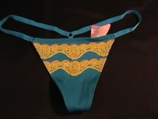 Victoria's Secret V-string thong ONE-size satin turquoise panties vintage NWT