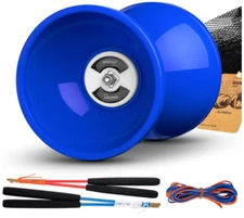 Pro Triple Bearing Diabolo Medium Size 5” Blue Chinese Yoyo Toy with 2 Pair C...