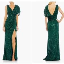 NWOT IEENA MAC DUGGAL Green Sequined Asymmetrical Draped Trumpet Gown Sz 16