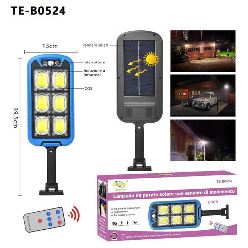 FARO LAMPIONE STRADALE PANNELLO SOLARE FOTOVOLTAICO SENSORE 150 LED COB - Imagen 3 de 4
