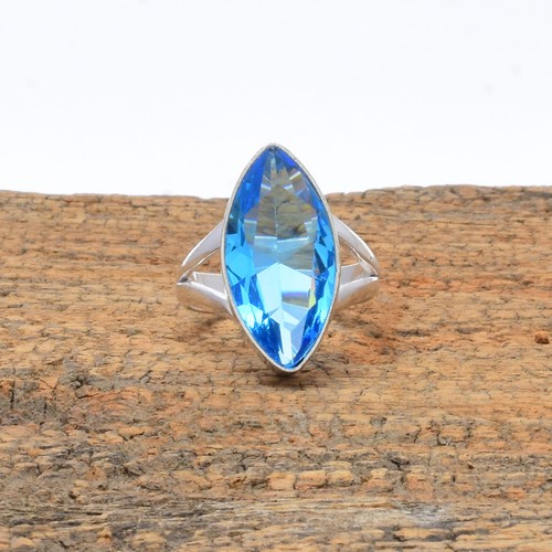 Svizzero Blu Topazio Gemma Fatto a Mano 925 Argento Sterling Gioielli
