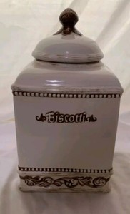 "Biscotti" Cookie Jar Canister Storage Ceramic  w/ Lid by Nonni's ~12-1/4" tall