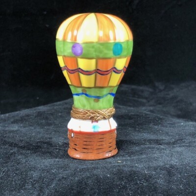 Limoges  Peint Main Multi-color Hot Air Balloon Trinket Box Made in France