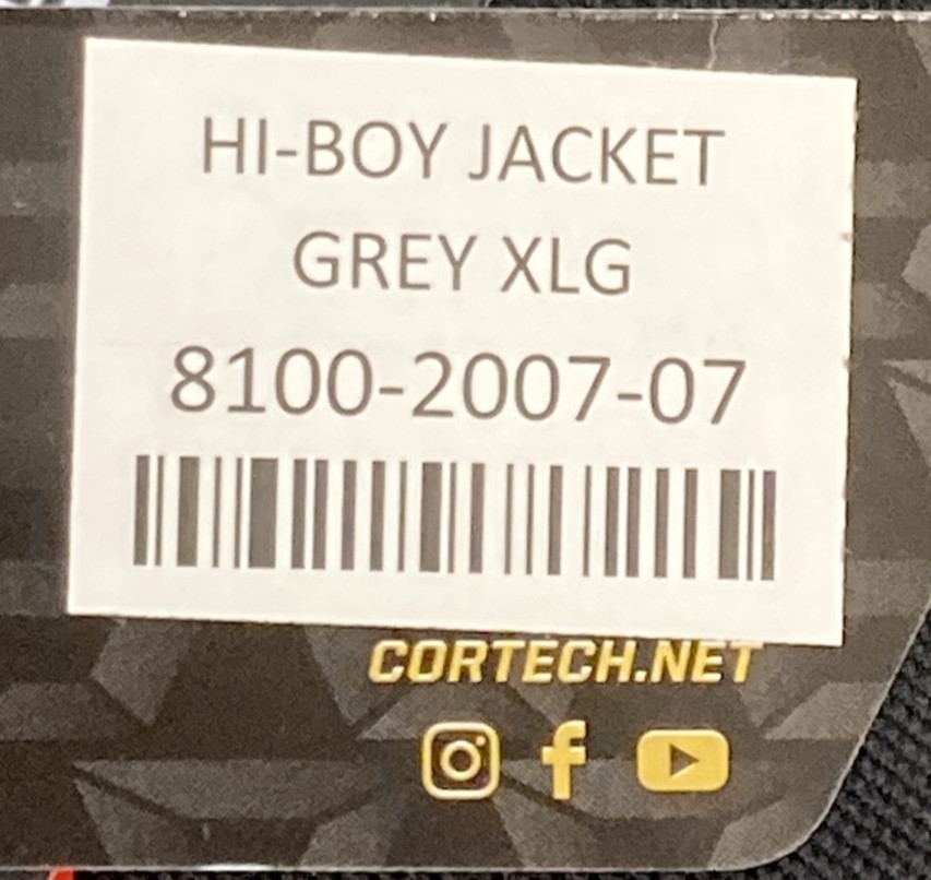 NEW GENUINE CORTECH 8100-2007-07 Hi-Boy Armored Jacket GRAY/BLACK MENS XL