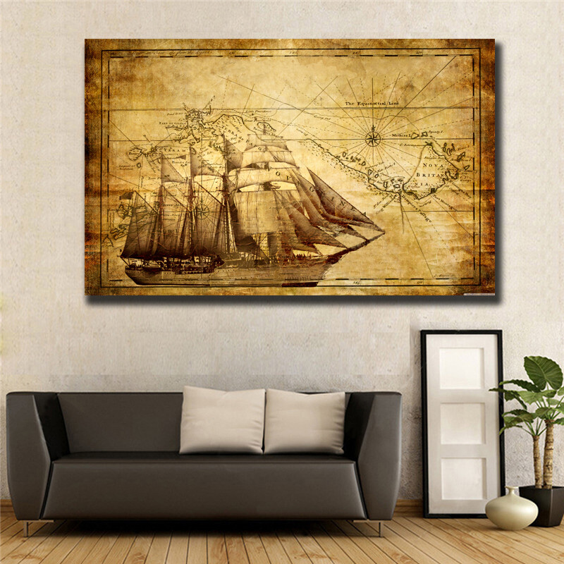 Home decor Ancient nautical map Poster Print on canvas(24inx36in) eBay