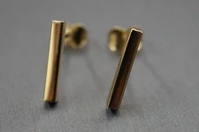 14K Solid Yellow Gold Little Bar Stud Earrings!! (#1608243)