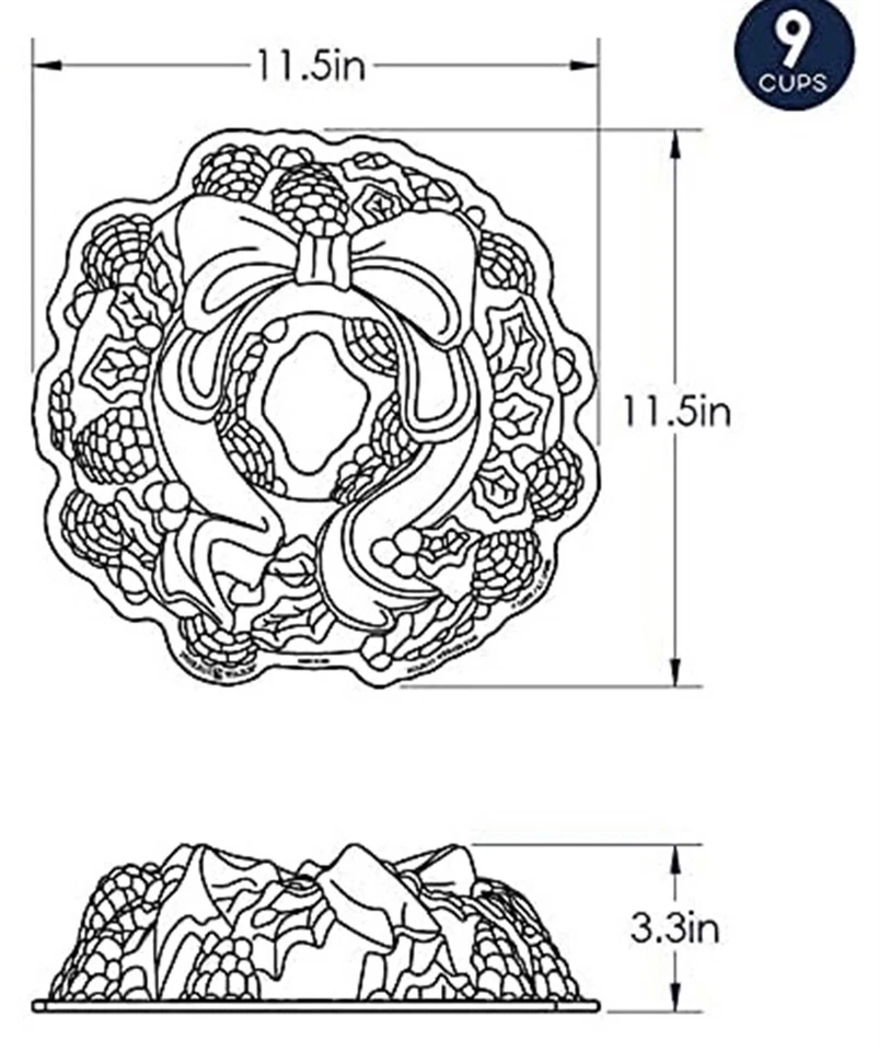 Nordic Ware: holiday wreath pan Kuchenform Kegelbund Cake 9cups (2,36L cm.27made - Bild 3 von 4
