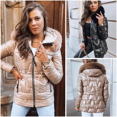 Damen Steppjacke mit Fellkapuze für Winter Jacke Zipp Winterjacke DSTREET  S-2XL