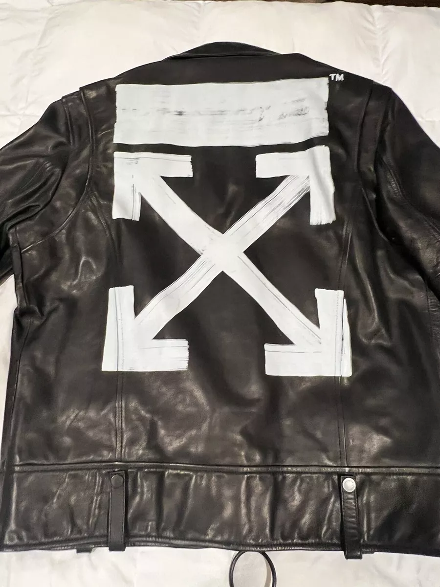 off-white c/o virgil abloh brushed biker leather jacket men