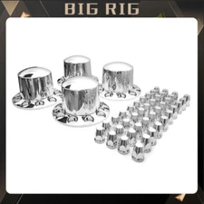BIGRIG Rear Wheel Axle Hub Covers Semi Truck Chrome Hub Caps Kits 33mm Lug Nuts