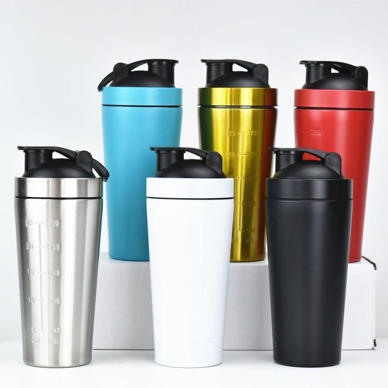 Stainless Steel Protein Blender Shaker Cup Bottle Mixed Water Gym Sport 750ml
