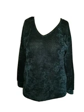 Signature Studio Women Large Pullover Knot Back Fuzzy Teal #BL99