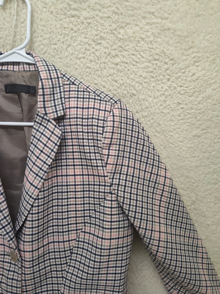 Chaqueta Blazer 7th Avenue New York Company Mujer 12 Rosa Cuadros Mezcla Algodón Ajuste Foto 3 de 4