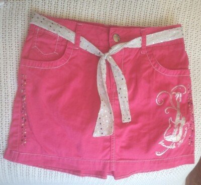 DISNEY HANNAH MONTANA Girls HOT PINK Sparkling Metalic Guitar Glam Skort Size 14