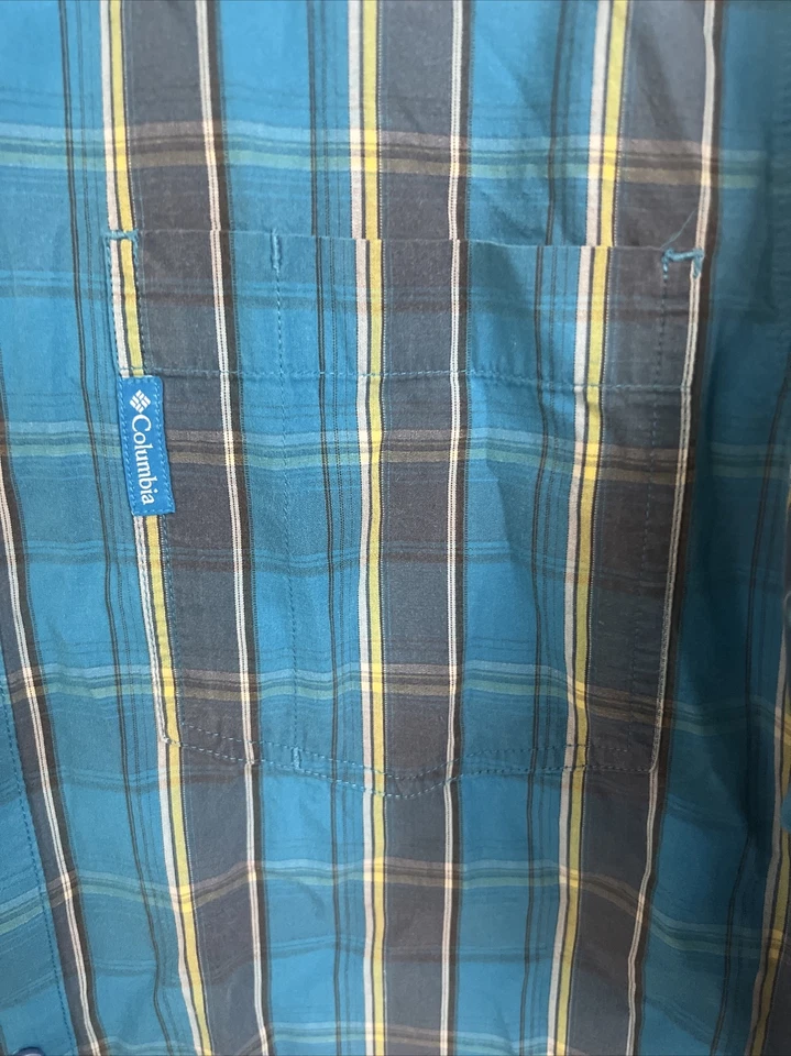 Camisa Columbia Hombre L Grande Azul Con Botones Manga Larga Multicolor Vestido Informal Foto 2 de 4