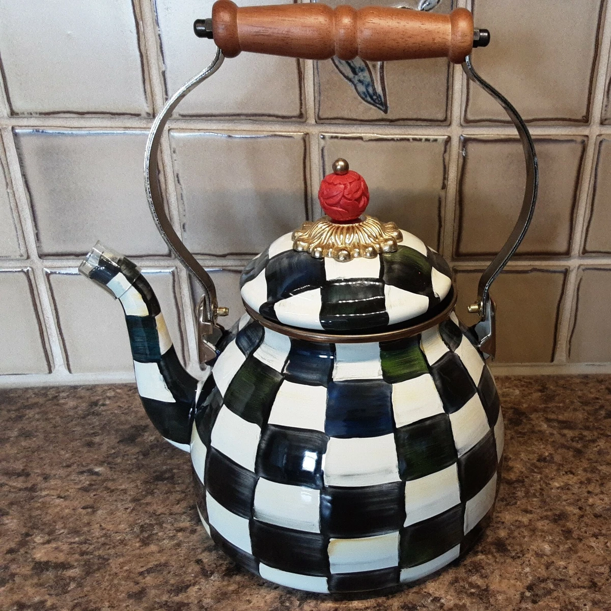 MacKenzie-Childs 2-Qt. Courtly Check Enamel Tea Kettle