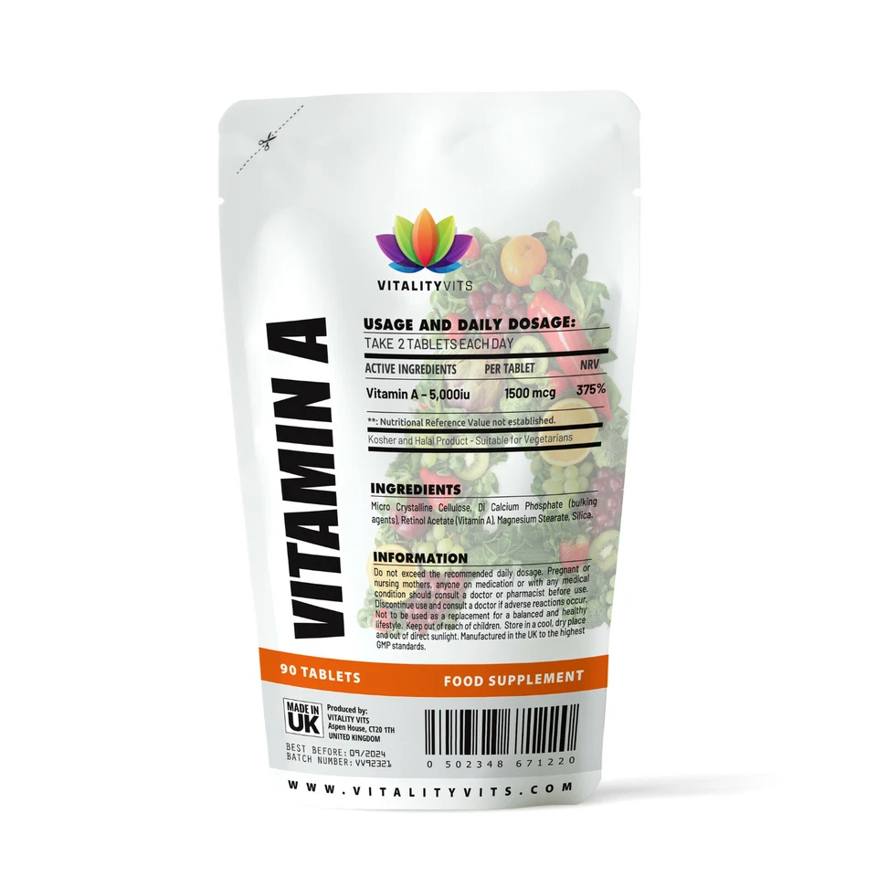 VITALITYVITS Vitamin A 1500mcg - 5000iu, Retinol Acetate, Immune System, Skin & Vision Health