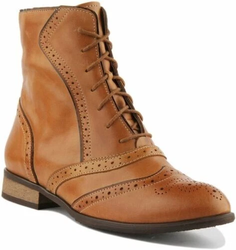 Justinreesss Angleterre Dor Femmes Cuir Richelieu Bottes Fauve
