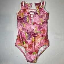 Girls 8 Every Turn Tank Leotard Dance Gymnastics Bright Pink Floral Flowers