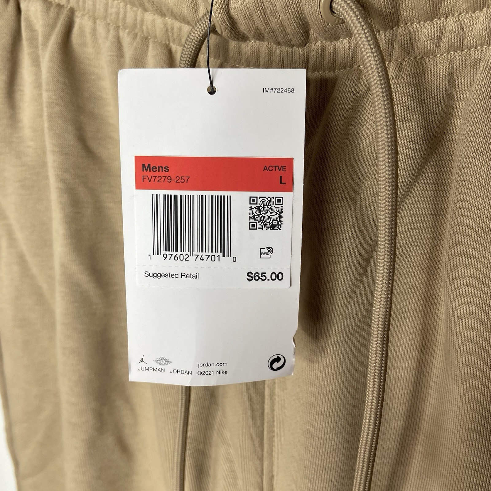 FV7279-257 Nike Air Jordan Brooklyn Fleece Joggers Sweatpants Khaki Men's Size L thumbnail 6