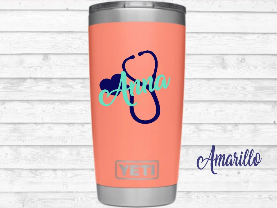 Calcomanía monograma pegatina de vinilo para tu vaso portátil taza estetoscopio enfermera regalo Foto 2 de 3
