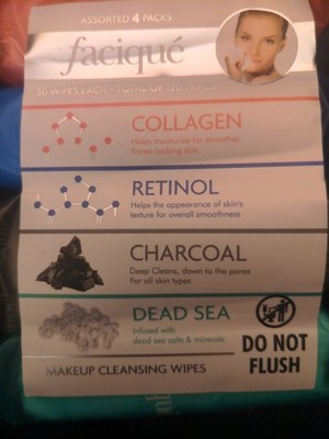 Assorted Makeup Cleansing Wipes - Col/Ret/Charc/D.Sea Variety Pack (4 Pack)