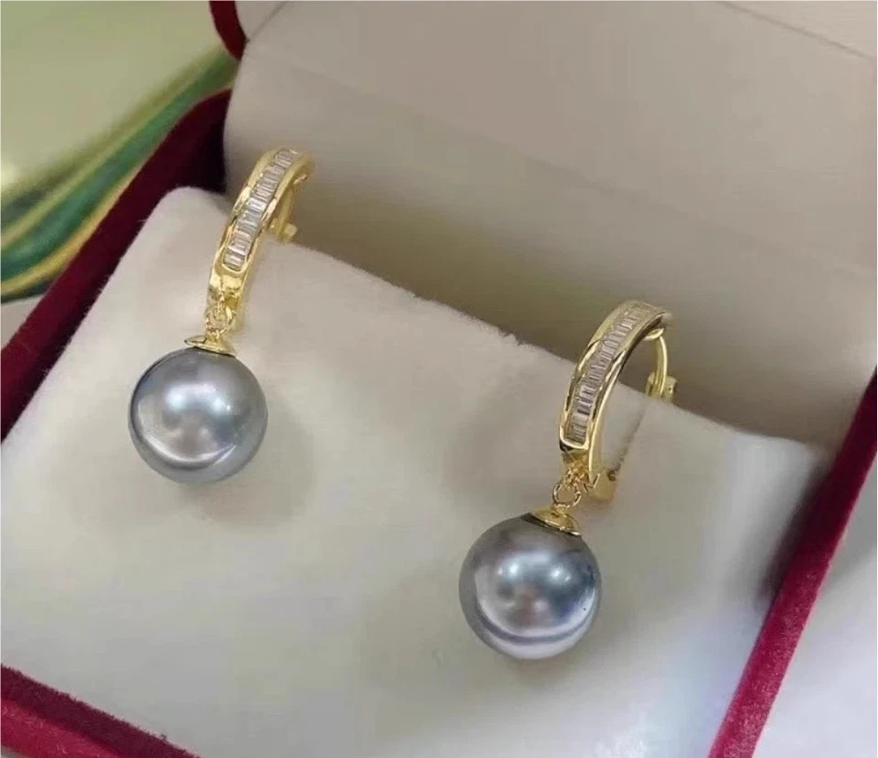 ENORME 11-12mm Precioso un par de Pendientes AAAA Gris Mar del Sur Perla 925s Foto 2 de 2