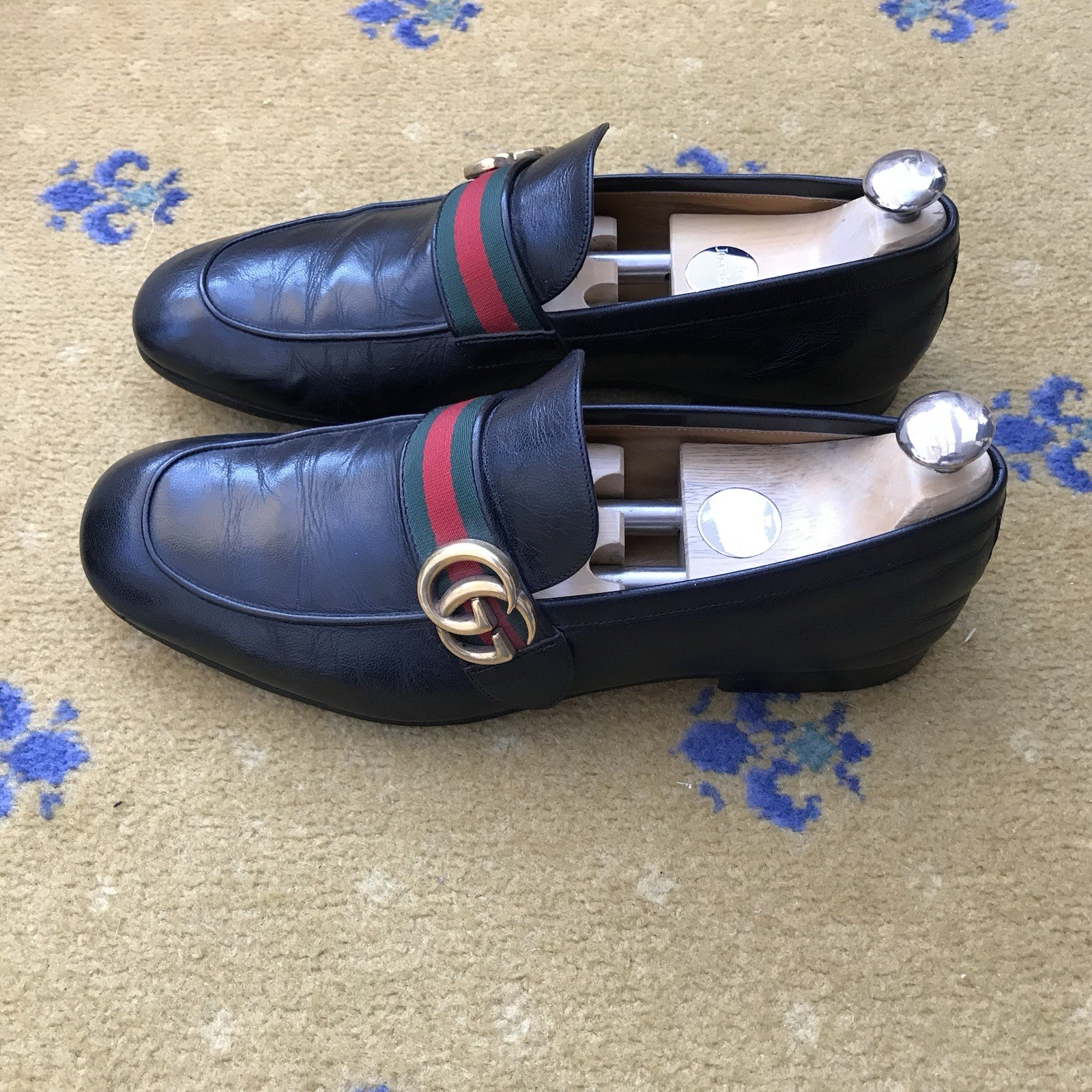 Gucci Leather Donnie Double G Web Green Red Shoes Loafers Mens US 8 UK 7.5 41.5 thumbnail 13