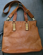 Large Brown Women s Tote Bag Zip Studded Acce...