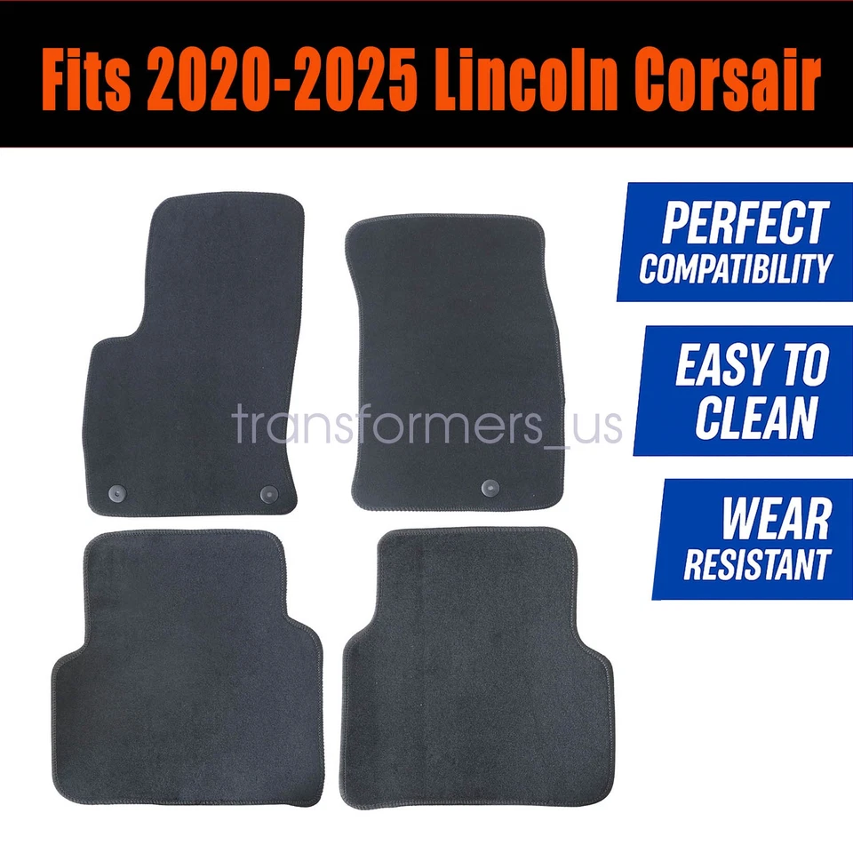 For 2020 2021 2022-2025 Lincoln CORSAIR Front & Rear Floor Mats Carpet Black New - Image 3 of 4