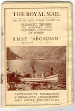 1923 R.M.S.P. ARCADIAN - THE ROYAL MAIL Cruises to Norway & Northern Capitals