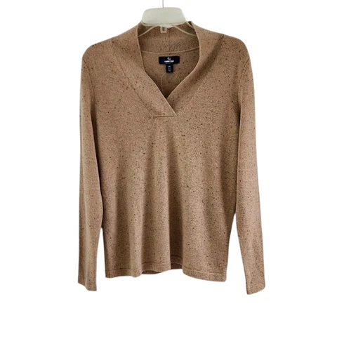 Lands End Cashmere Shawl Neck Sweater Heather Tan Donegal Womens Size M NEW