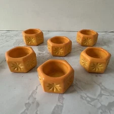 6x Vintage Mosser Orange Slag Glass Star Burst Sun Open Salt Cellar Dip Dish