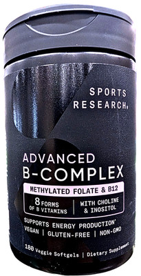 Sports Research Advanced Vitamin B Complex 180 Veggie Soft Gels EXP 11/2028
