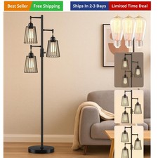 Dimmable Industrial Floor Lamp, Farmhouse Floor Lamp Standing Lamp with 3 Ele...