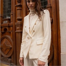 Attentif Paris White Velvet Blazer with Gold Buttons Size 8 Size 40 NWT