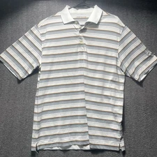 Nike Golf Polo Mens Sz Medium White Gray Rainbow Stripe Breathe Dri-FIT SS