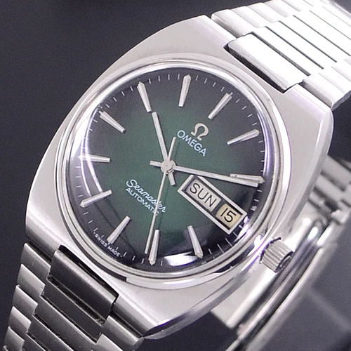 VINTAGE OMEGA SEAMASTER AUTOMATIC DARK GREEN DIAL DAY/DATE DRESS MEN'S WATCH