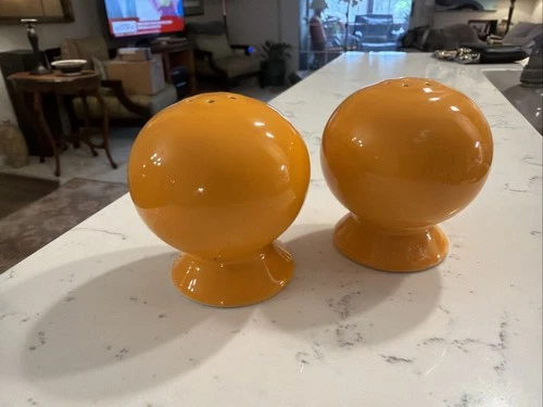 Fiesta Ware Tangerine Orange Ball Globe Salt and Pepper Shakers