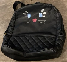 Betsey Johnson LB Lucy Quilted Black Cat Backpack School Bag 12"x10"x5.5" GUC