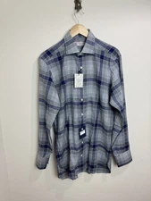 Turnbull & Asser Classic Check Shirt Mens Size 15.5 Collar Blue Cotton Luxury