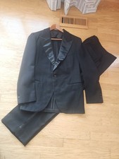 Vintage Kuppeneimer Tux : Jacket 38x38 ; Button Fly, Suspenders Ready Black Wool