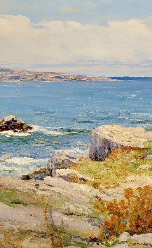 Pintura al óleo original occidental pintada a mano-36x24” caballo blanco junto al mar, firmada Foto 2 de 3