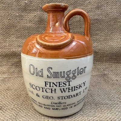 Vintage Old Smuggler Scotch Whisky Stoneware Jug Crock Flagon Pub Bar Decor