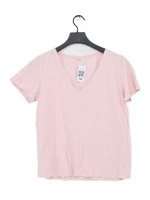 Hush Damen T-Shirt S Rosa 100% Baumwolle Kurzarm V-Ausschnitt Basic