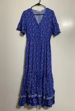 R. Vivimos Women’s Small (4-6) Dress Floral Print V-Neck Short Sleeve Maxi Beach