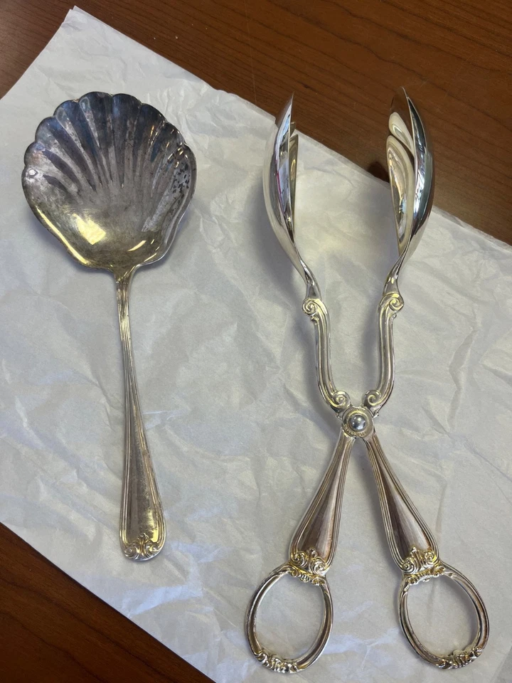 Pinças Gorham banhadas a prata Itália, colher de concha, faca para servidor de bolo - Imagem 2 de 4