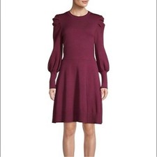 Eliza J Womens Plum Purple Puff Sleeve Knit Fit and Flare Sweater Dress Size M