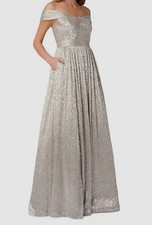 Aidan Mattox Women's Silver Metallic Off-The-Shoulder Gown Dress Size 4